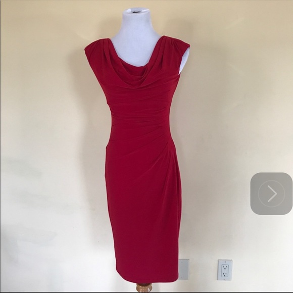 Lauren Ralph Lauren Cowl Neck Jersey Red Dress - 4 - Picture 7 of 11